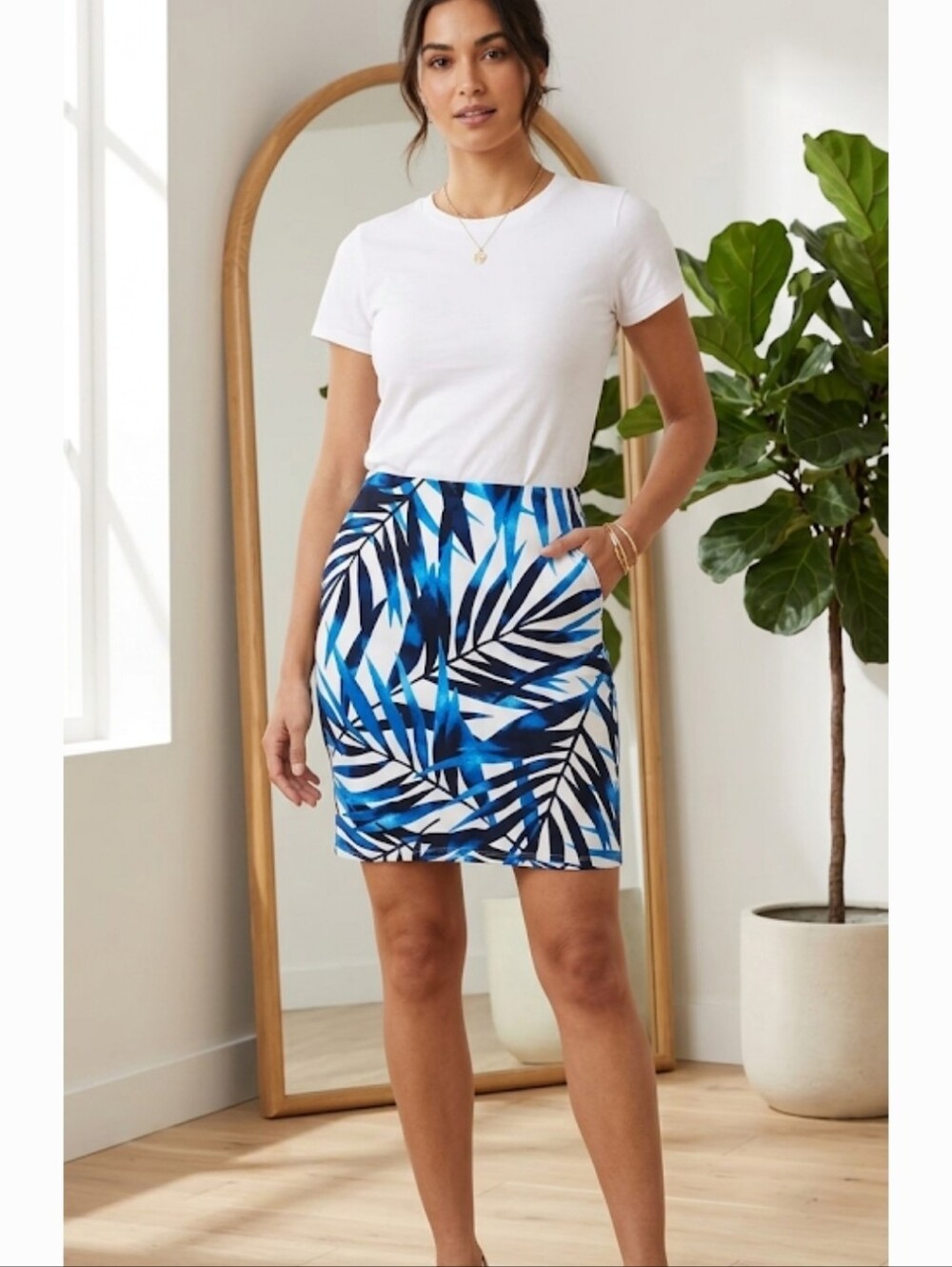 Blue Leaf Print Women's Skirt